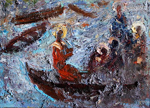 Talking to the Fellow Fishermen by Maksym Mazur [2015] (oil on canvas)