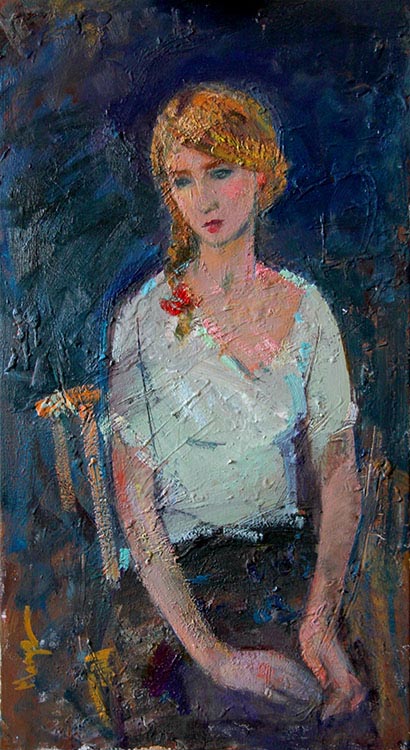 &laquo;Girl with red ribbon&raquo; by Maksym Mazur [2013] 90×50cm, oil on canvas
