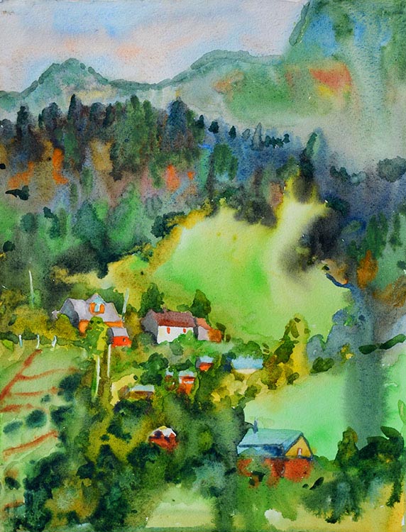 &laquo;Houses on sunset&raquo; by Yelyzaveta Mazur [2016] 28×22cm, watercolor on paper